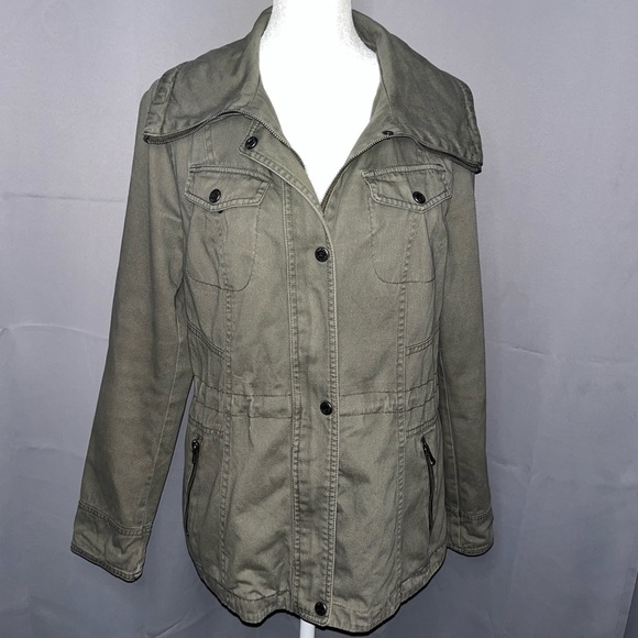 Guess Olive Green Military Utility Jacket Small Satin Lined Women’s Coat - Picture 1 of 7